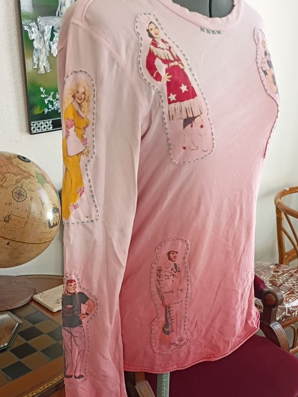 Double D Ranch Pink Long Sleeve T-shirt With Country Western Star Patches Size M - Picture 3 of 9